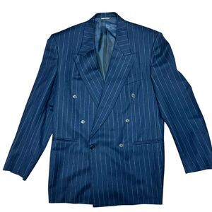 Pal Zileri Chalk Strip Wool Cashmere Flannel Blazer Blue Peak Lapel 44L Italy